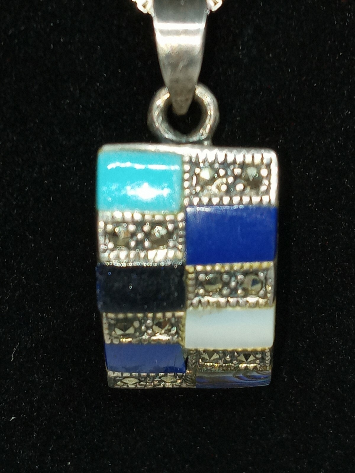 Solid Sterling Silver 18" Necklace Multi Stone Pe… - image 4