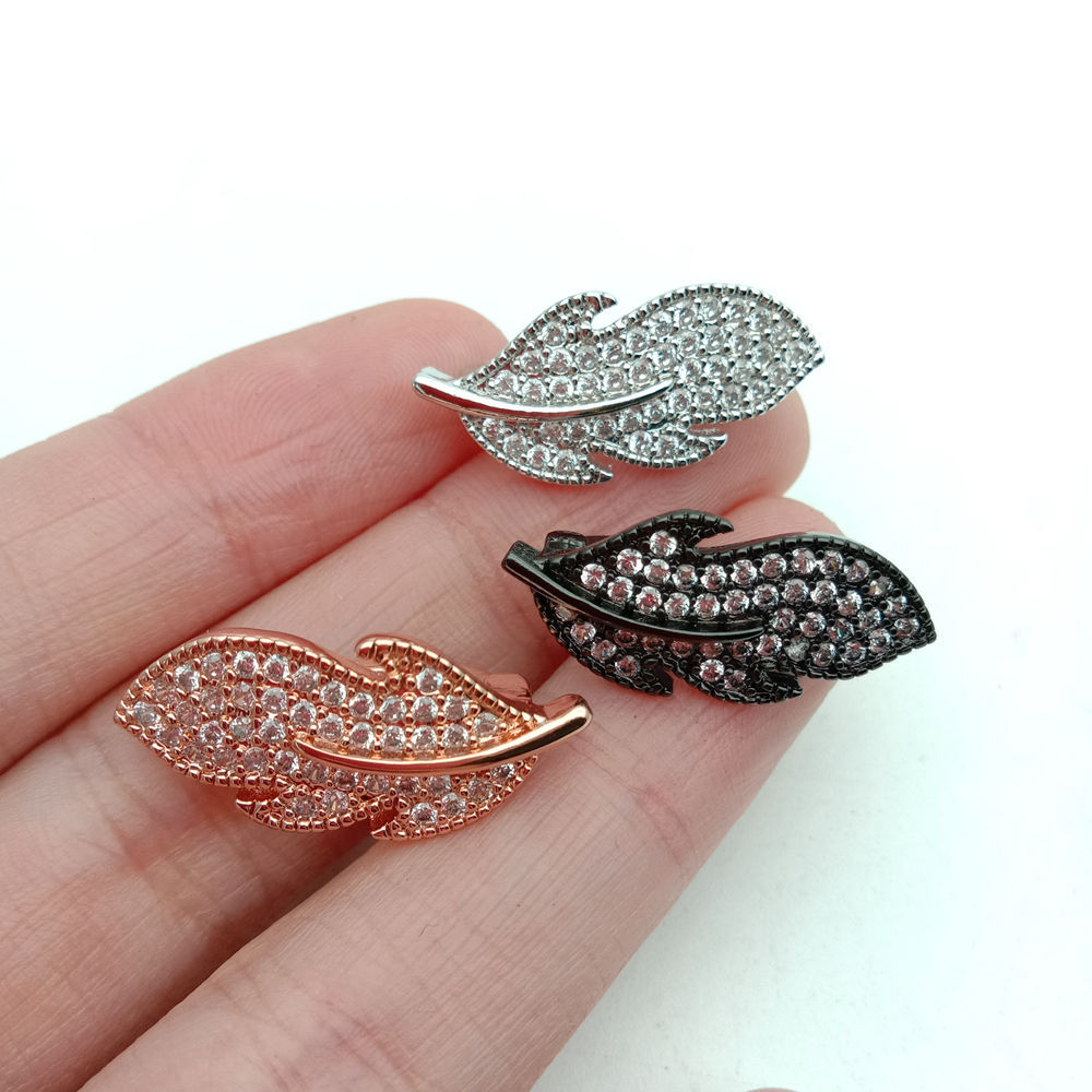 Cubic Zircon Micro pave leaf fixed interlayer clasp gold plated | eBay