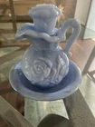 Vintage 1978 Avon Victoriana Pitcher Blue Milk glass and Bowl set