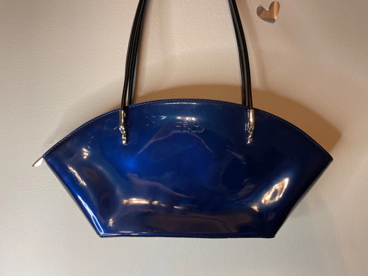 Midnight Blue Beijo Classic Over the Moon Vinyl Purse w Black Handles
