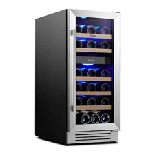 Yeego 15" Dual Temp Zones Wine Cooler 28 Bottles Capacity Energy Efficient Quiet