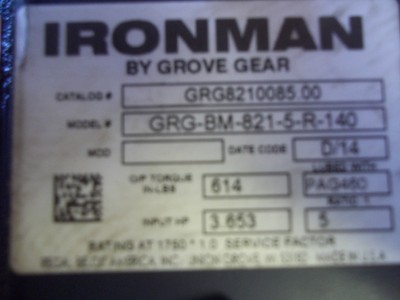 NEW GROVE GEAR IRON MAN GRG-BM-821-5-R-140 GEAR REDUCER RATIO 5:1  GRG8210085.00 | eBay