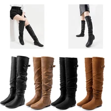 Womens Over The Knee Boots Suede/PU Classic Flat Zip Boot Thigh High Boots 6-11