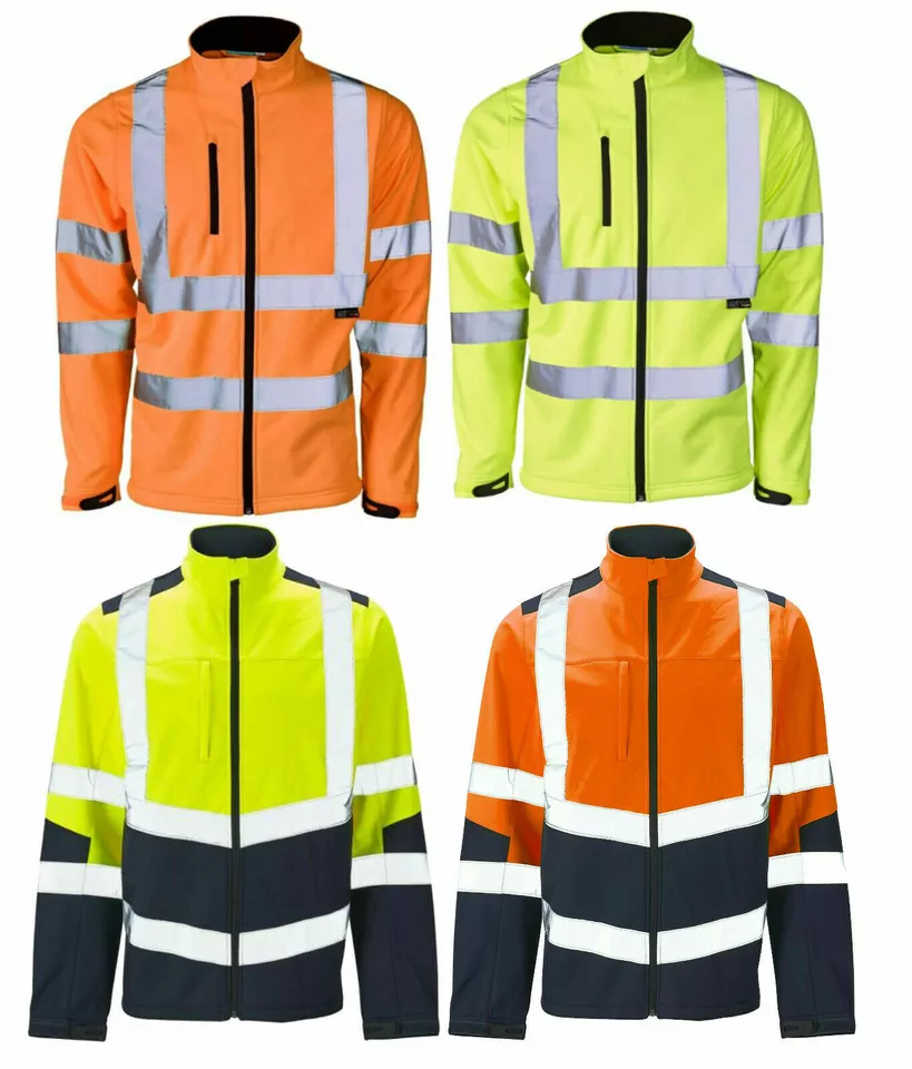 HI VIS VIZ VISIBILITY REFLECTIVE WORKWEAR SOFTSHELL WATERPROOF JACKET COAT
