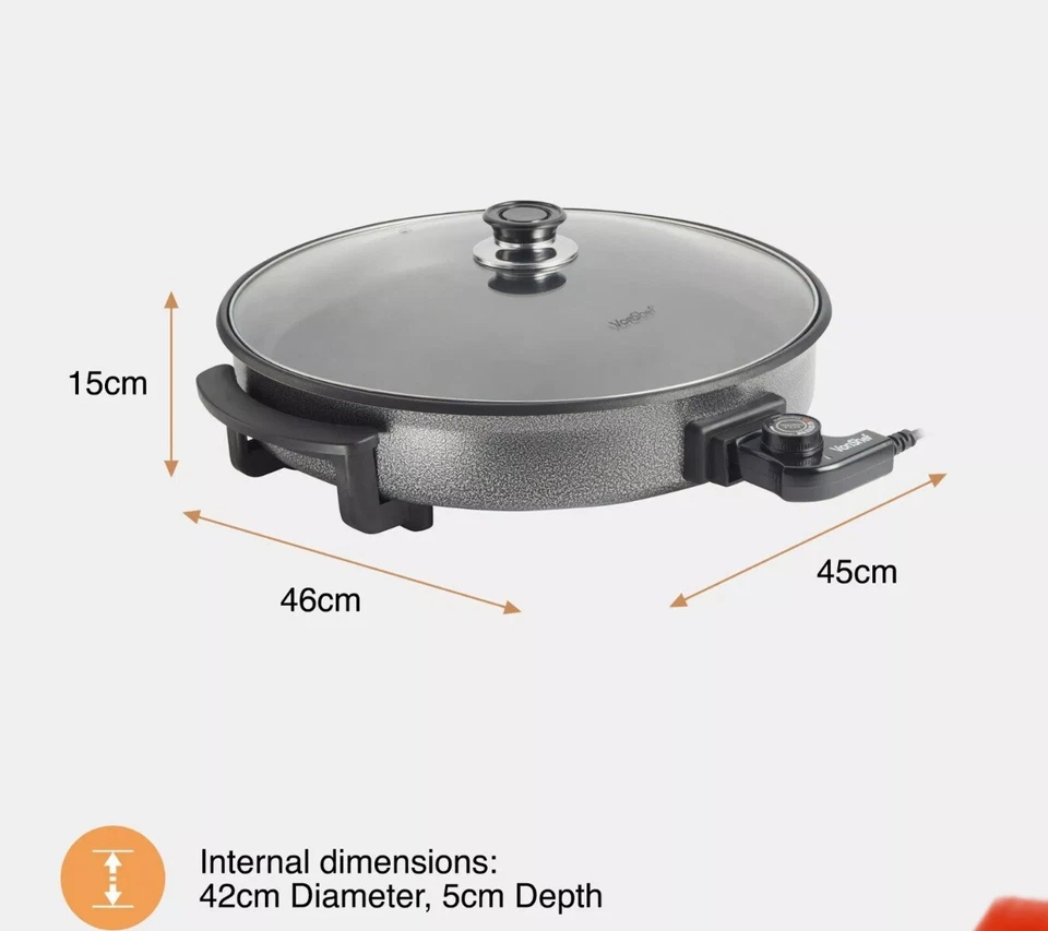 Multi Cooker w/ Lid 6L – VonShef 42cm Electric Frying Pan Temp Control – 1500W - Image 2 of 4