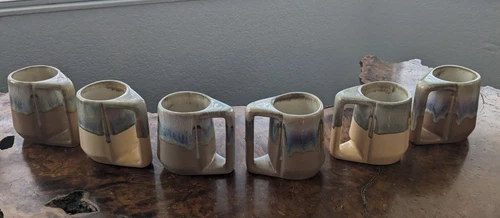 Padilla Pottery Mugs Drip Glaze Signed Set Of 6