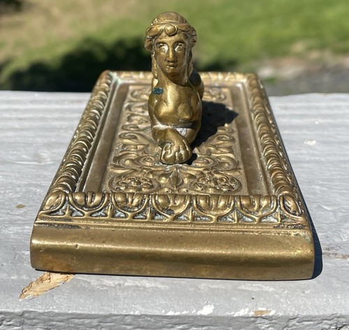 Antique Egyptian Revival Bronze Ink Blotter Sphinx Sculpture Art Nouveau - Deco - Picture 6 of 9
