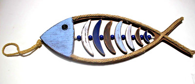 HANGING  FISH FISHBONE WOODEN WALL DECOR APROX 18''