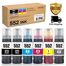 552 Ink Refill Bottles 6 Pack for Epson Ecotank ET-8550 ET-8500(BK/PBK/C/M/Y/GY)