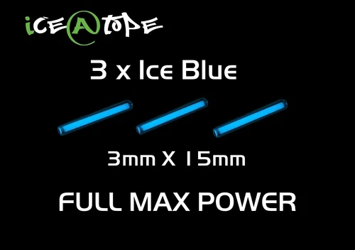 ICEATOPE 3 X ICE BLUE Isotopes  Betalights 3mm X 15mm FULL MAX POWER CARP
