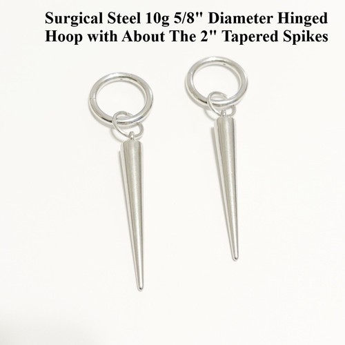 2" LONG TAPERED SPIKES With 10 Gauge Hinged Hoops for STRETCHED EARS. - 第 8/14 張圖片