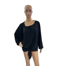 H&M Women’s Size XL Long  Sleeve Round Neck Tie Waist Black Blouse