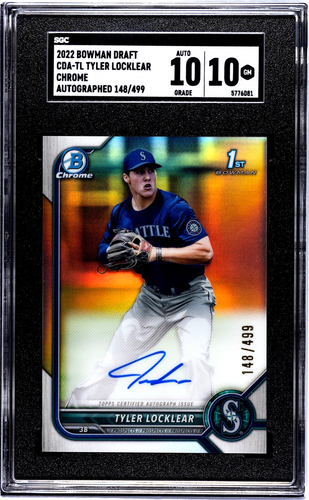 Tyler Locklear 2022 Bowman Chrome 1st Year Refractor Autograph 148/499 SGC 10