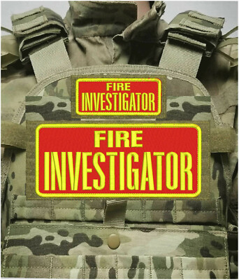 F I R E INVESTIGATOR EMB PATCH 4X10 AND 2X5 hook On Back RED/YELLOW