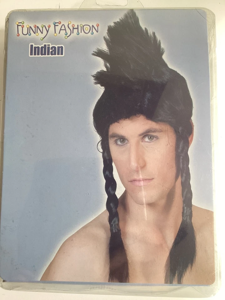Perücke Indian schwarz Indianer Perücke 2 Zöpfe mit Irokesenschnitt - Bild 1 von 1