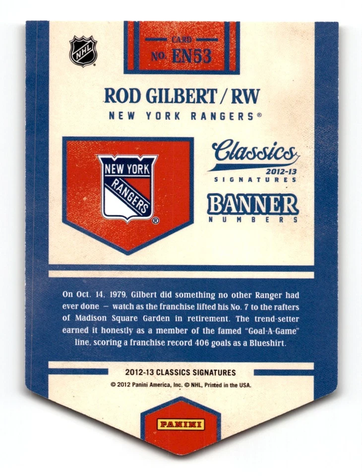 Rod Gilbert 2012-13 Panini Classics Signatures Banner Numbers #EN53 New York - Image 2 of 2