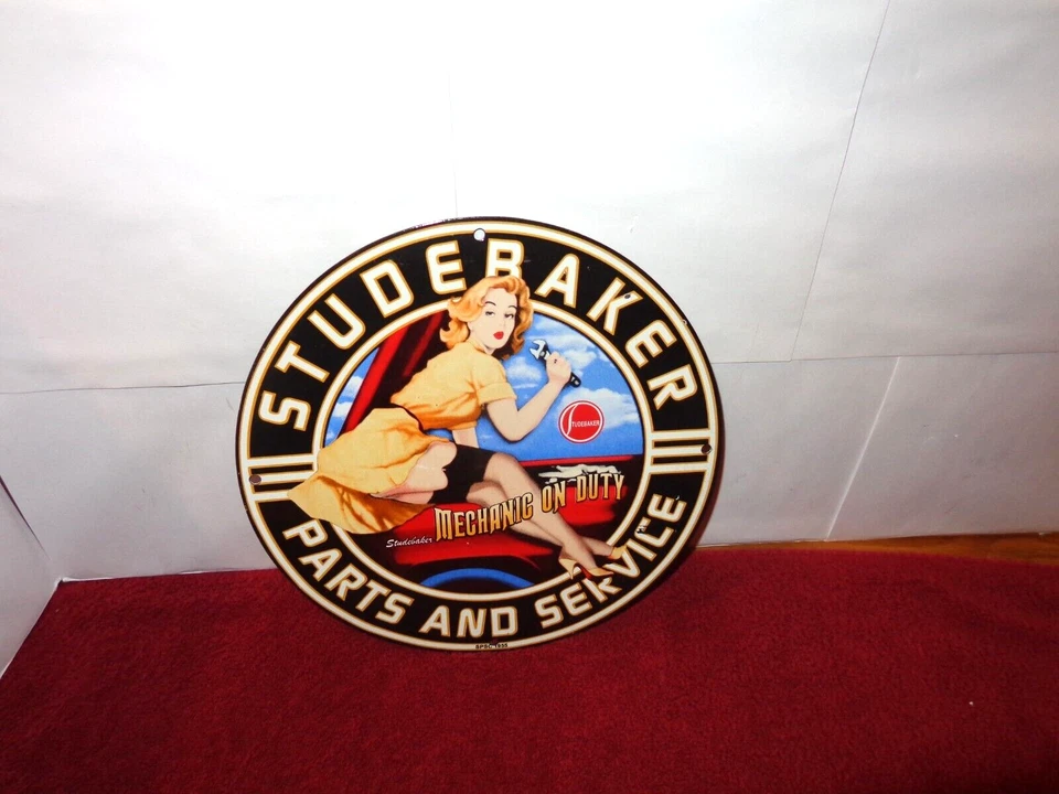 DE COLECCIÓN 11 3/4 pulgadas STUDEBAKER AUTOPARTES ADV SIGNO PORCELANA METAL PESADO -S 343A Foto 4 de 4