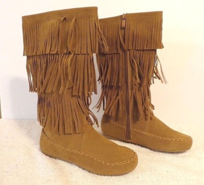 New Forever Candice-48 Fringe Faux Suede Leather Boots rubber sole Womens 5 1/2