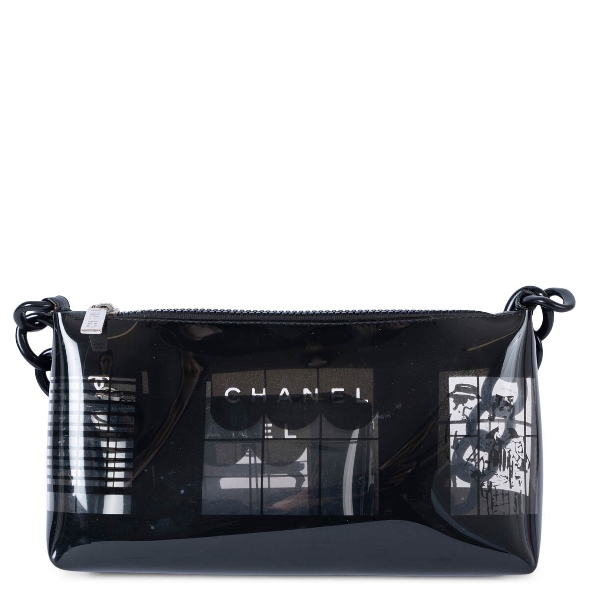69330 Auth CHANEL black vinyl 2003 03P COCO WINDOW POCHETTE Bag | eBay