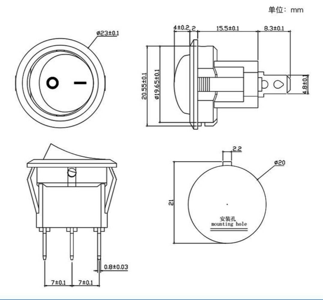 BAOKEZHEN BKZ SC777 Power On Off Rocker Switch SC768-1 12A