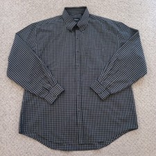 Van Heusen Shirt Mens Large Black Plaid Long Sleeve Button Down Cotton Blend