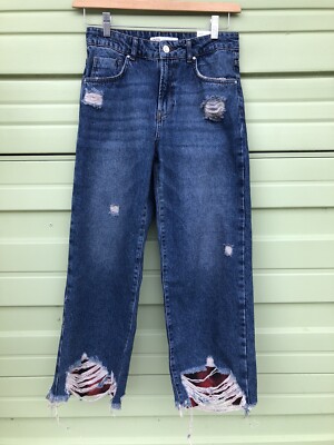 【ZARA】Z1975 HIGH-WAIST CULOTTE ボタンディテール デニム Z.02 HIGH WAIST STRAIGHT ANKLE JEANS - Mid-blue | ZARA