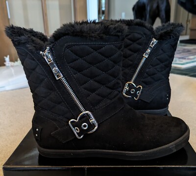 G Guess Black Faux Fur Lined Boots Women's Size 8M Suede Winter