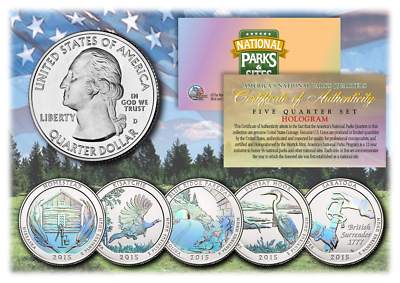 2015 America The Beautiful HOLOGRAM Quarters U.S. Parks 5-Coin Set w/Capsules