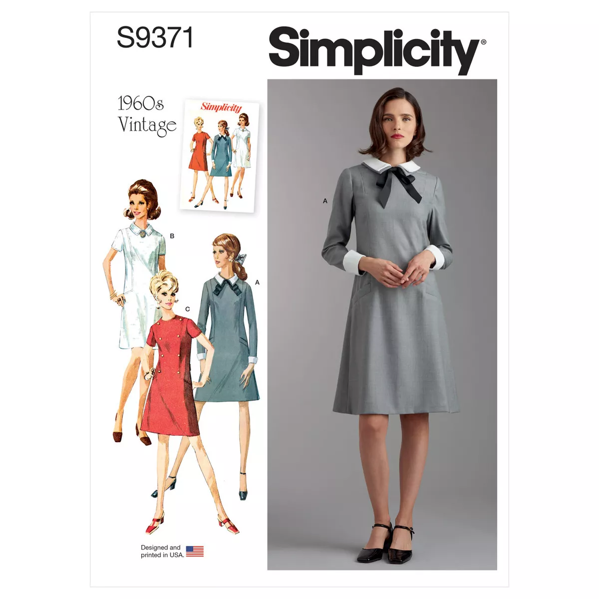 Simplicity 9371 Misses Vintage A Line Dress 1960s Retro 8 26W Sewing Pattern