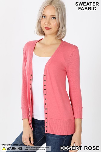 Cárdigan tejido de punto suave con botones cuello en V frontal manga 3/4 para mujer S-3XL - Imagen 17 de 33