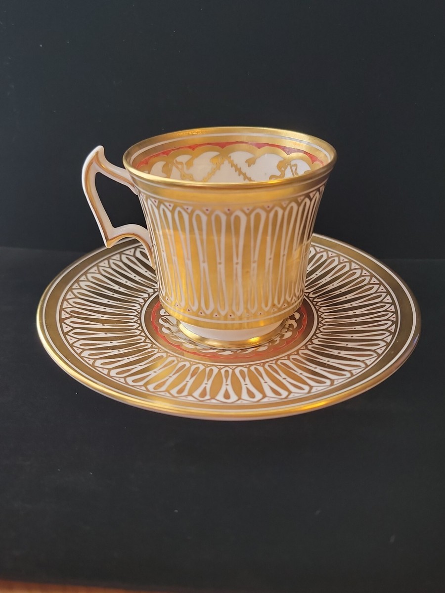 Vintage Royal Chelsea Cathedral Cup & Saucer Set Heavy Gold Hand 