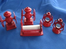 Vintage Miniature Dollhouse Cast Iron Lot 5 Pieces Red Enamel
