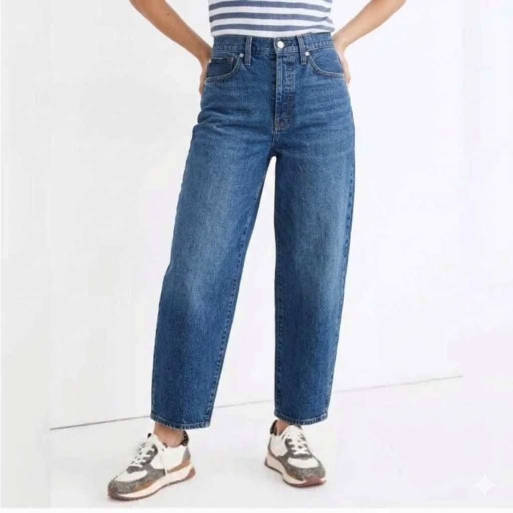 Madewell High Rise Balloon Barrel Wide Leg Jeans Size 31 Mid Blue