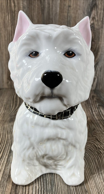 Royal Adderley White Westie Dog Empty Decanter Bone China VTG 1970 w/Collar Read