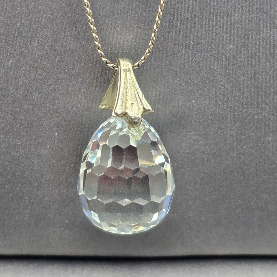 Винтажный Avon серебро граненый кристалл мяч подвеска ожерелье 18» змеевик - Изображение 4 из 4