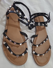 Time and Tru wommens Studded Gladiator Sandals, Black, Size 8