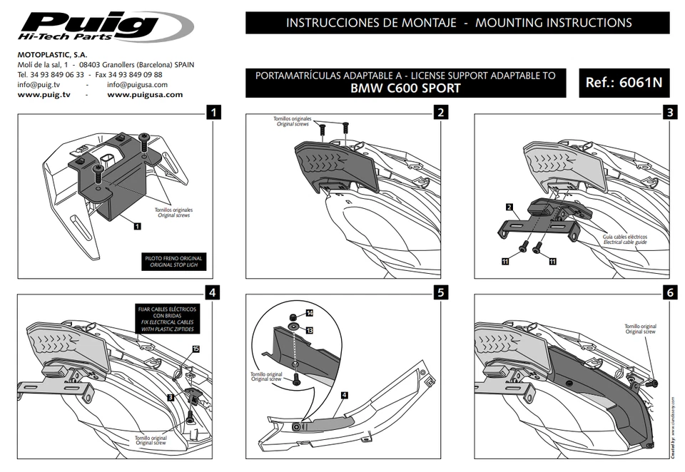 Puig Support de Plaque Court Noir Mat BMW C600 650 Sport 2012 - 2023 - Photo 2/4