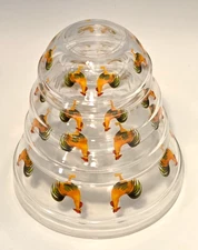 4 pc. Multi-Functional Glass Bowl Set Rooster 4"-6.75" diameter Mixing Food Prep