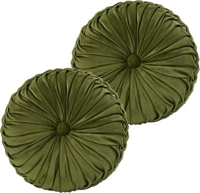 HIG Round Pleated Velvet Throw Pillows 14.5 Inch Set of 2 Decorative Accent