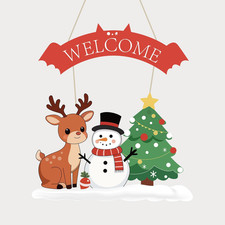 Christmas Decorations Welcome Wreaths for Front Door, Wooden Hanging Sign for Ho