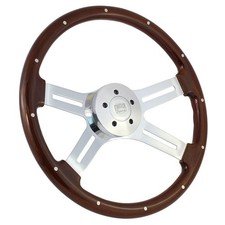 18 Wood Steering Wheel Chrome 4 Spoke Freightliner Kenworth Peterbilt Mack