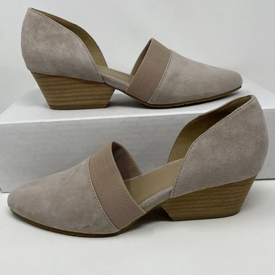 Eileen Fisher Hilly Wedge d'Orsay Pump taupe suede Women s 6.5 Slip On Shoes