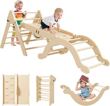 Pikler Triangle Set - 8 in 1 Toddler Climbing Toys Indoor Wooden, Montessori Pic