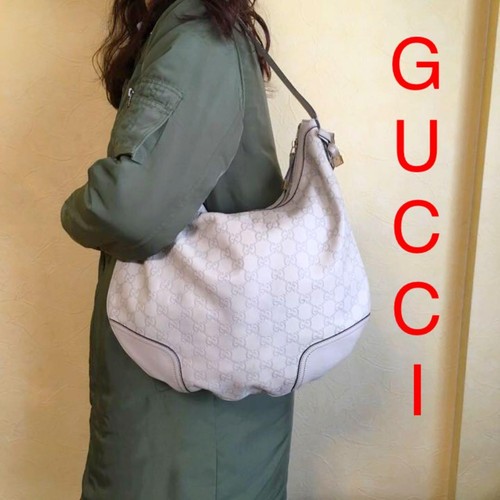 Gucci Off-White Guccissima Leather Horsebit Shoulder Bag
