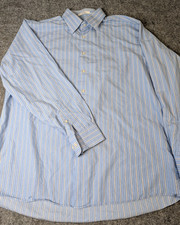 Calvin Klein Dress Shirt Mens 17 34/35 XL Blue Striped Button Up Classic EUC