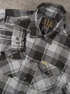 Dixxon Flannel Shirt Mens Medium Adamantium Wolverine Plaid Black Gray EUC