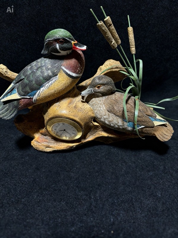 2001 Larry Tawes Jr. “Passing Time” Wood Duck Desk Clock – Wildlife Collector's
