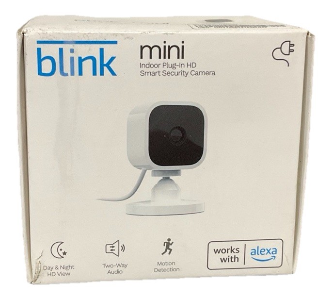 Blink Mini Compact indoor plug-in smart security camera 1080p HD SEALED