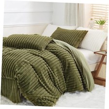 Fluffy Comforter Cover Set Warm Queen 1 Duvet Cover  2 Pillowcases Green