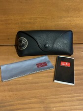 Ray-Ban black leatherette sunglasses case, accompanied by a cleaning cloth and d